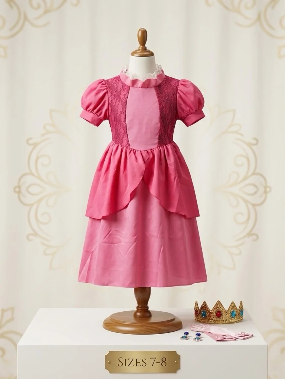 BOMLY Princess Peach Costume Dress Set 7-8 Halloween Cosplay Accessories NWT⁠